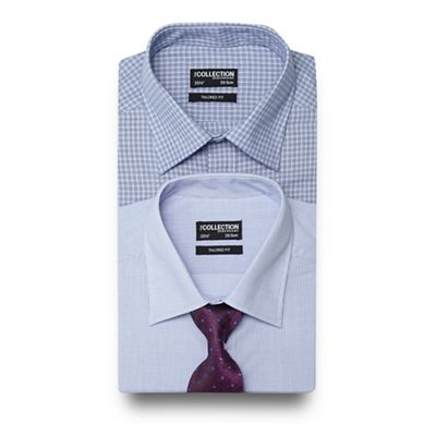 The Collection Big and tall set of two blue grindle checked tailored fit shirts with a purple tie